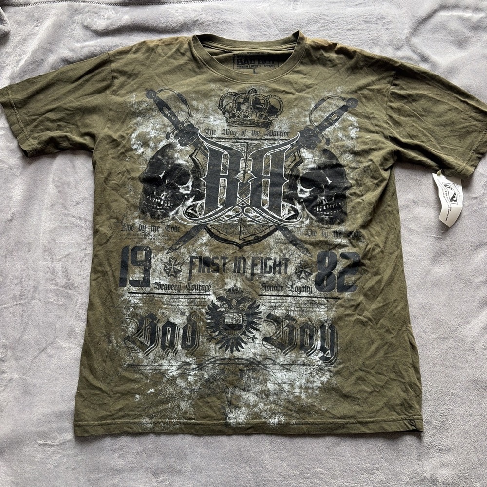 Vintage Y2K 2008 Bad Boy Club Double Sided T-Shirt Size L Skater Skull - NWT